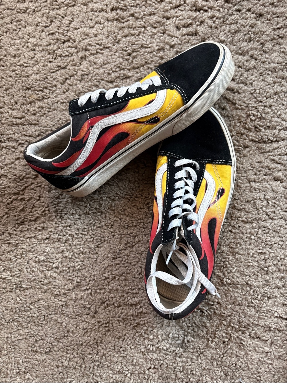 Vans Old Skool Sneakers with Yellow-Red Flame Print